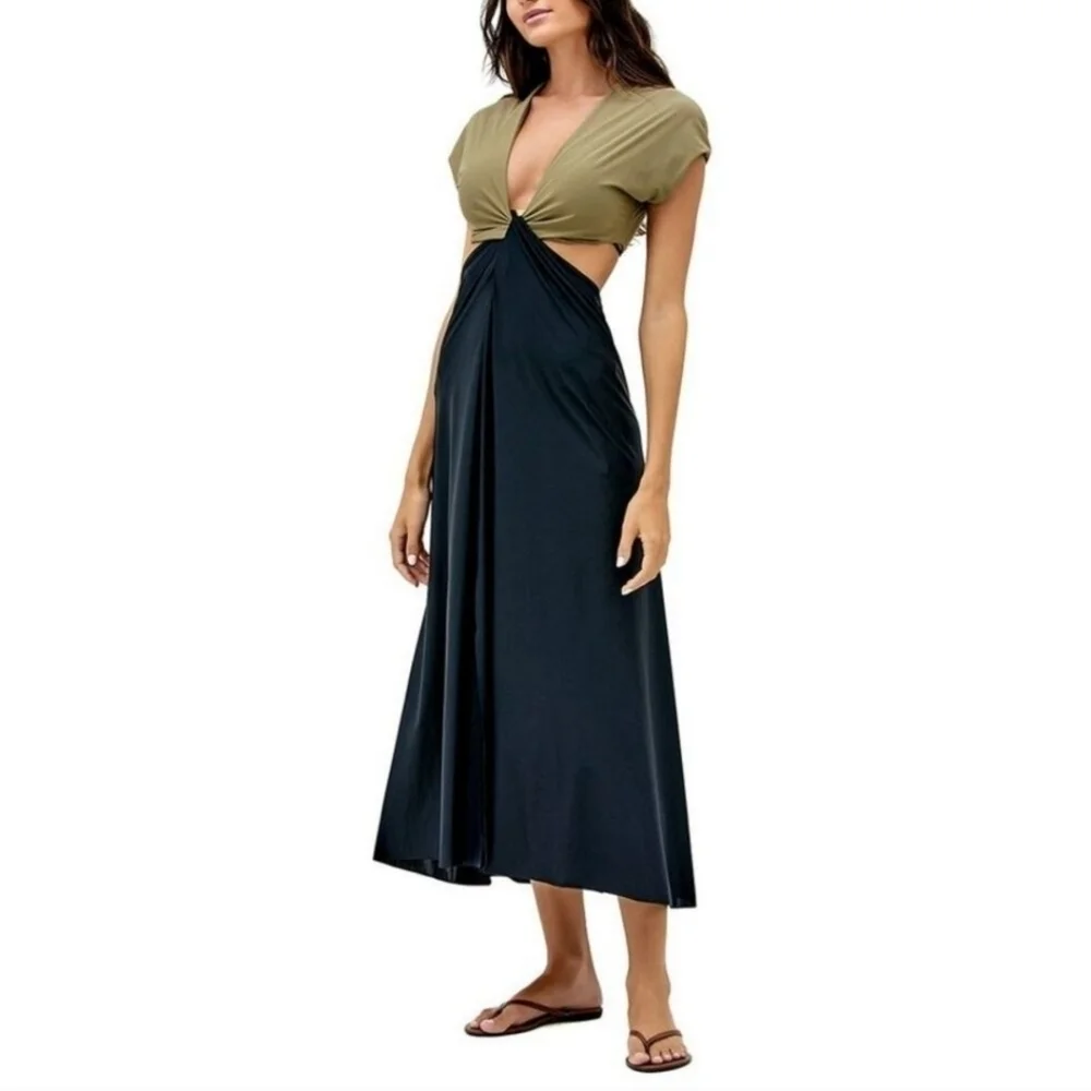 New ViX Loop Swim Beach Cover-Up Olive/Black Midi Dress NWT Size Large